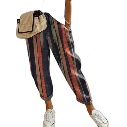 Effortless Striped Pants for Women with Cotton High Waisted Cropped Casual Style