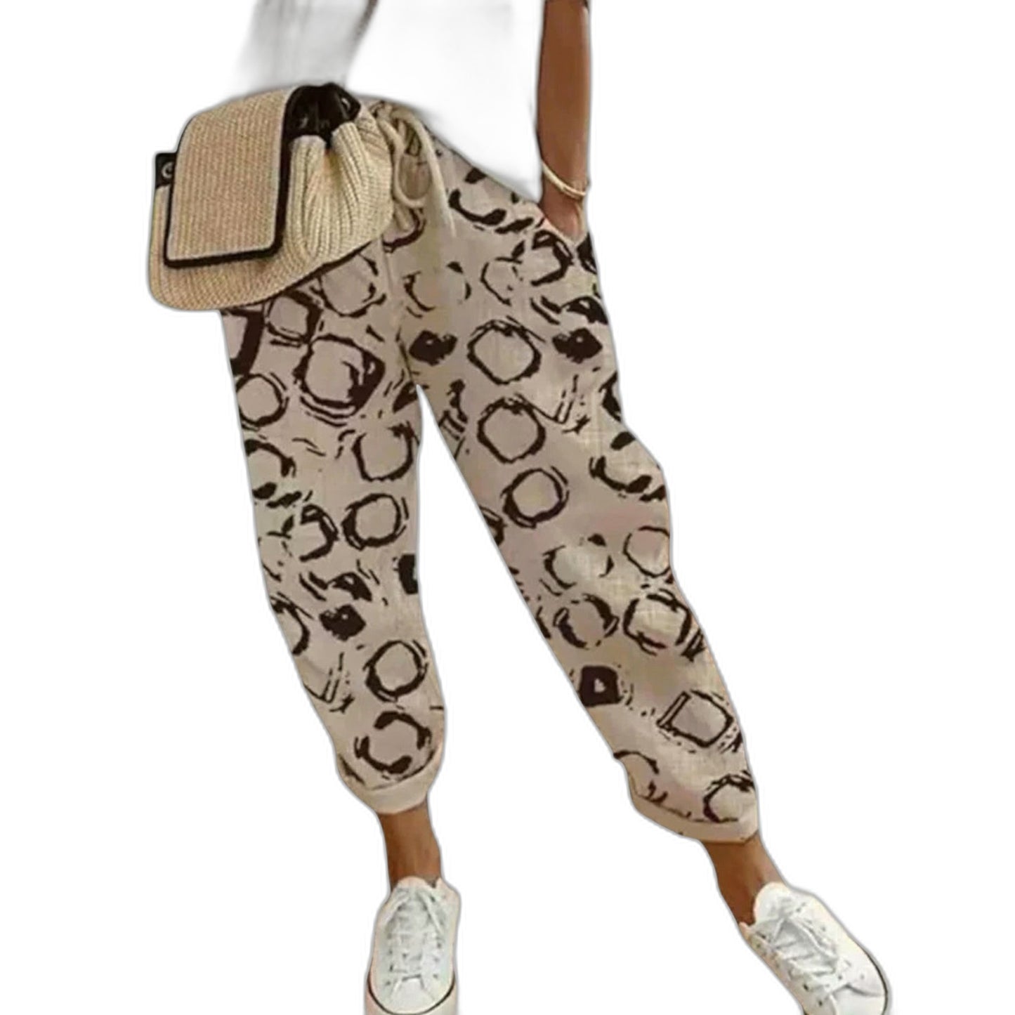 Effortless Striped Pants for Women with Cotton High Waisted Cropped Casual Style