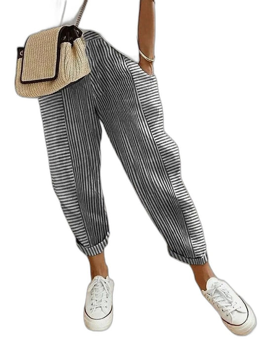 Effortless Striped Pants for Women with High Waisted Cropped Casual Style