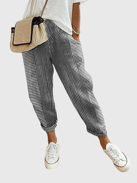 Effortless Striped Pants for Women with High Waisted Cropped Casual Style