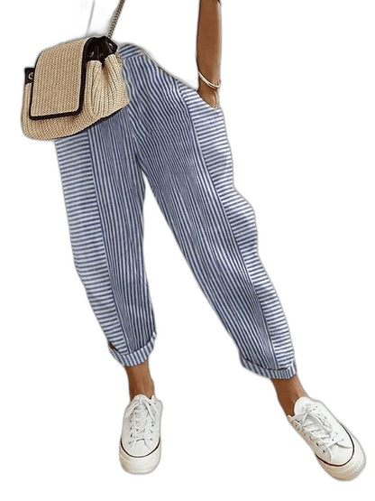 Effortless Striped Pants for Women with High Waisted Cropped Casual Style