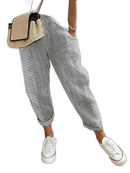 Effortless Striped Pants for Women with High Waisted Cropped Casual Style