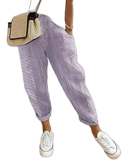 Effortless Striped Pants for Women with High Waisted Cropped Casual Style