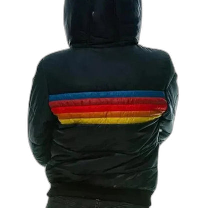 Effortless Striped Puffer Jacket for Women with Long Sleeve Pockets Casual Style