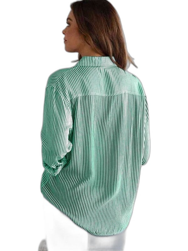 Effortless Striped Shirt for Women with Collared Long Sleeve Button Front Casual Style
