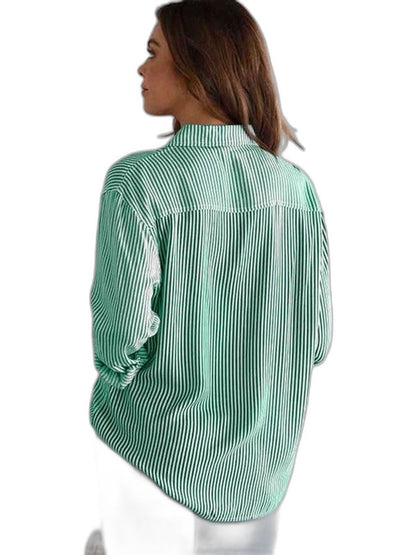 Effortless Striped Shirt for Women with Collared Long Sleeve Button Front Casual Style