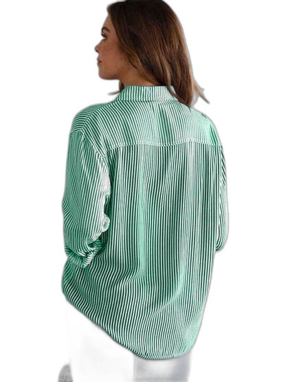 Effortless Striped Shirt for Women with Collared Long Sleeve Button Front Casual Style
