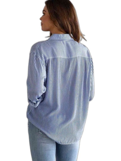 Effortless Striped Shirt for Women with Collared Long Sleeve Button Front Casual Style
