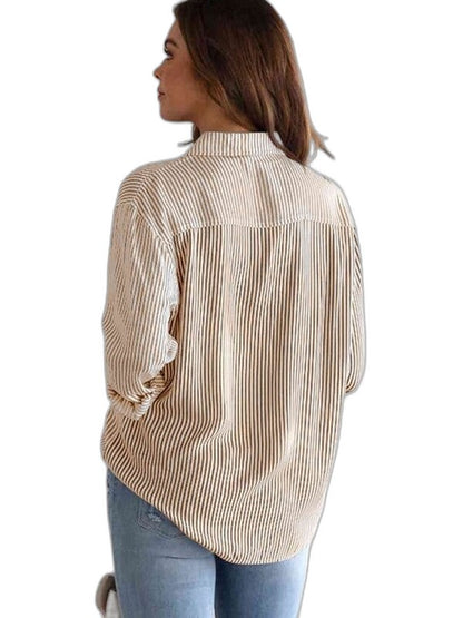 Effortless Striped Shirt for Women with Collared Long Sleeve Button Front Casual Style