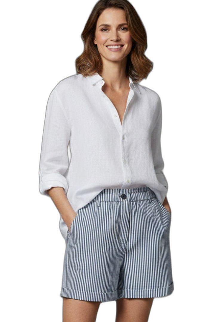 Effortless Striped Shorts for Women with High Waisted Pockets Casual Style