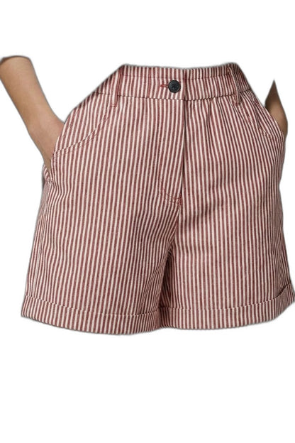 Effortless Striped Shorts for Women with High Waisted Pockets Casual Style