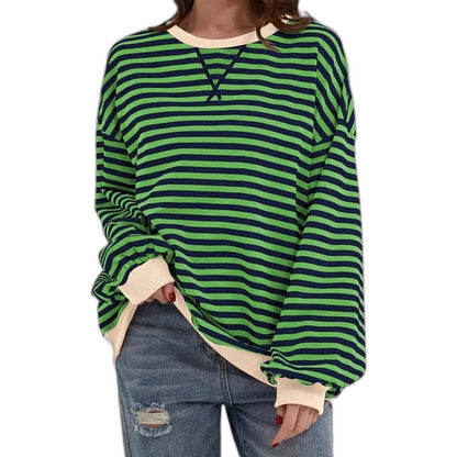 Effortless Striped Sweater for Women with Crew Neck Long Sleeve Oversized Casual Style