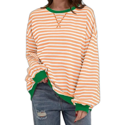 Effortless Striped Sweater for Women with Crew Neck Long Sleeve Oversized Casual Style