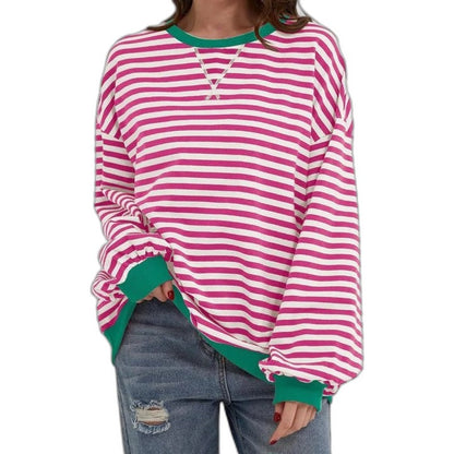 Effortless Striped Sweater for Women with Crew Neck Long Sleeve Oversized Casual Style