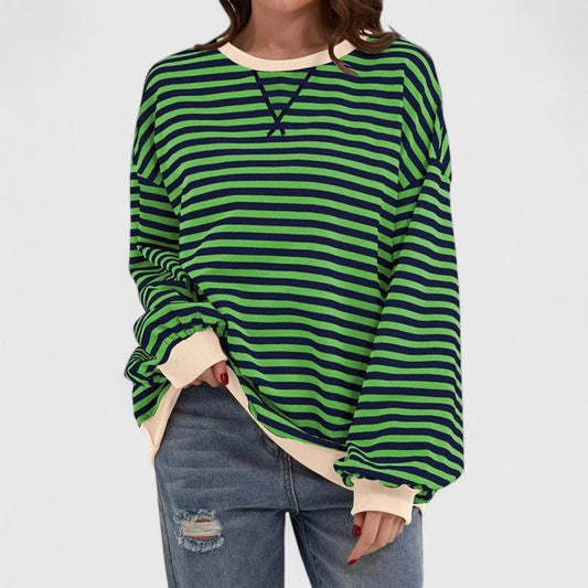 Effortless Striped Sweater for Women with Crew Neck Long Sleeve Oversized Casual Style