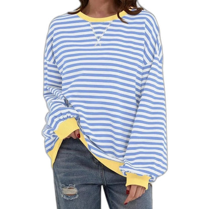 Effortless Striped Sweater for Women with Crew Neck Long Sleeve Oversized Casual Style