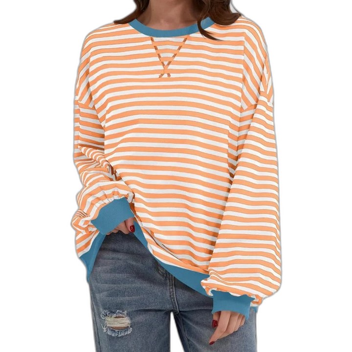 Effortless Striped Sweater for Women with Crew Neck Long Sleeve Oversized Casual Style