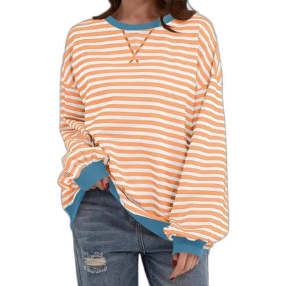 Effortless Striped Sweater for Women with Crew Neck Long Sleeve Oversized Casual Style