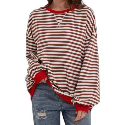 Effortless Striped Sweater for Women with Crew Neck Long Sleeve Oversized Casual Style