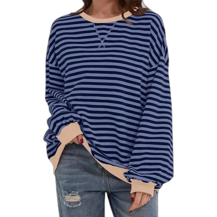 Effortless Striped Sweater for Women with Crew Neck Long Sleeve Oversized Casual Style