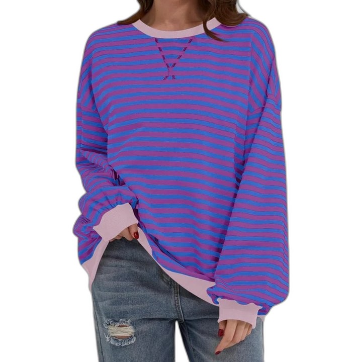 Effortless Striped Sweater for Women with Crew Neck Long Sleeve Oversized Casual Style