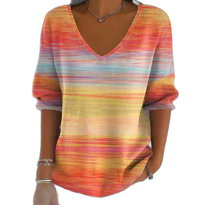 Effortless Striped T Shirt for Women with V Neck Long Sleeve Casual Style