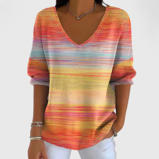 Effortless Striped T Shirt for Women with V Neck Long Sleeve Casual Style