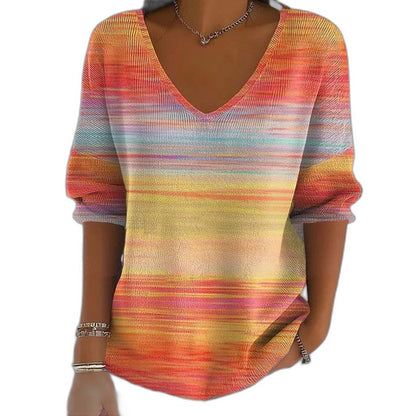 Effortless Striped T Shirt for Women with V Neck Long Sleeve Casual Style