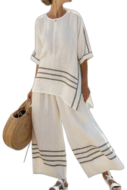 Effortless Striped Two Piece Set for Women with Asymmetric Wide Leg Flowing Casual Style