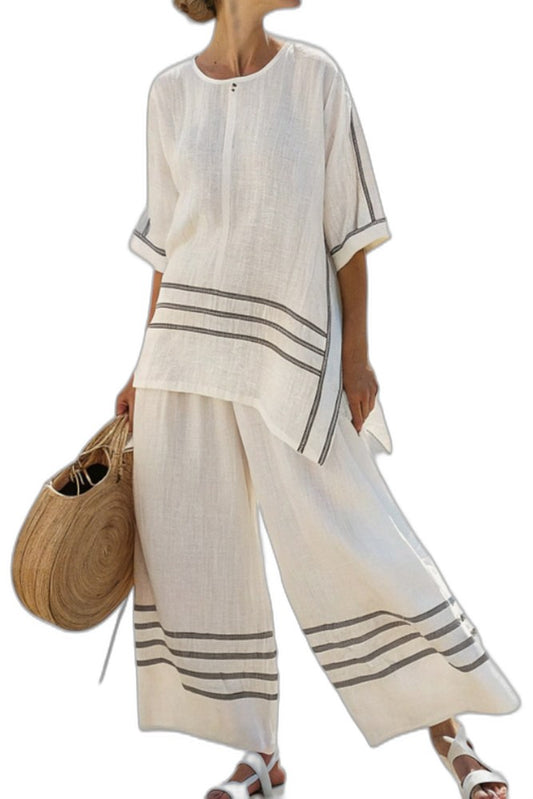 Effortless Striped Two Piece Set for Women with Asymmetric Wide Leg Flowing Casual Style