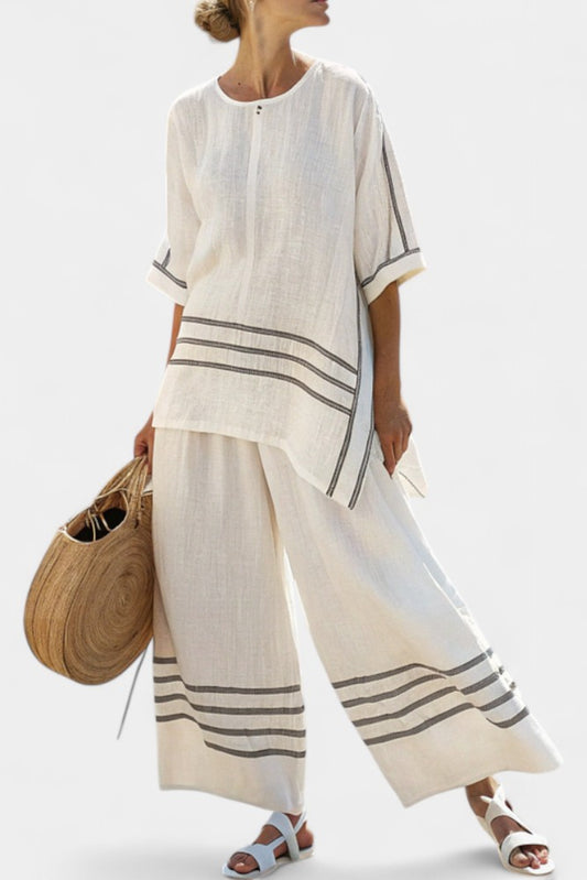 Effortless Striped Two Piece Set for Women with Asymmetric Wide Leg Flowing Casual Style