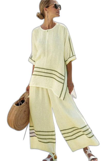 Effortless Striped Two Piece Set for Women with Asymmetric Wide Leg Flowing Casual Style