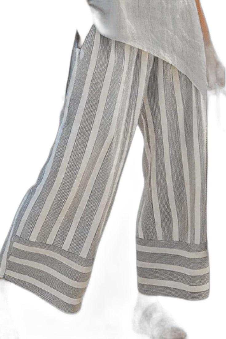 Effortless Striped Two Piece Set for Women with Asymmetric Wide Leg Oversized Pockets Casual Style