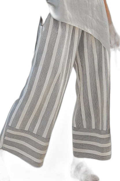 Effortless Striped Two Piece Set for Women with Asymmetric Wide Leg Oversized Pockets Casual Style