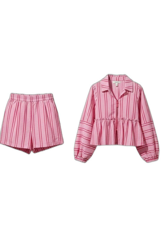 Effortless Striped Two Piece Set for Women with Button Front Casual Style