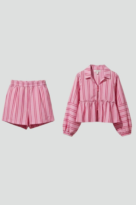 Effortless Striped Two Piece Set for Women with Button Front Casual Style