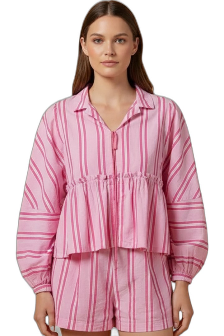 Effortless Striped Two Piece Set for Women with Button Front Casual Style