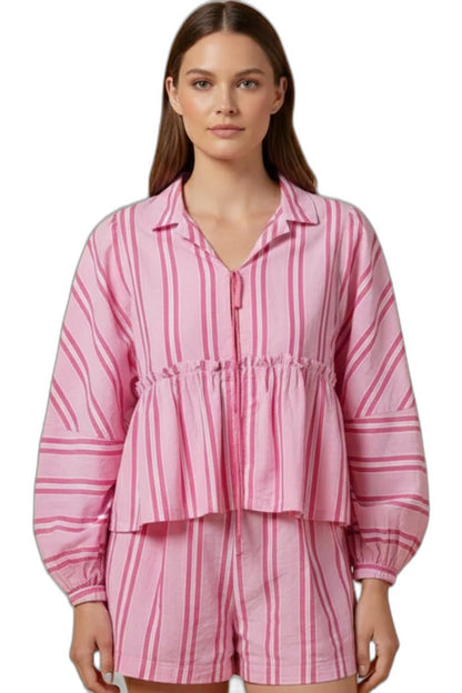Effortless Striped Two Piece Set for Women with Button Front Casual Style