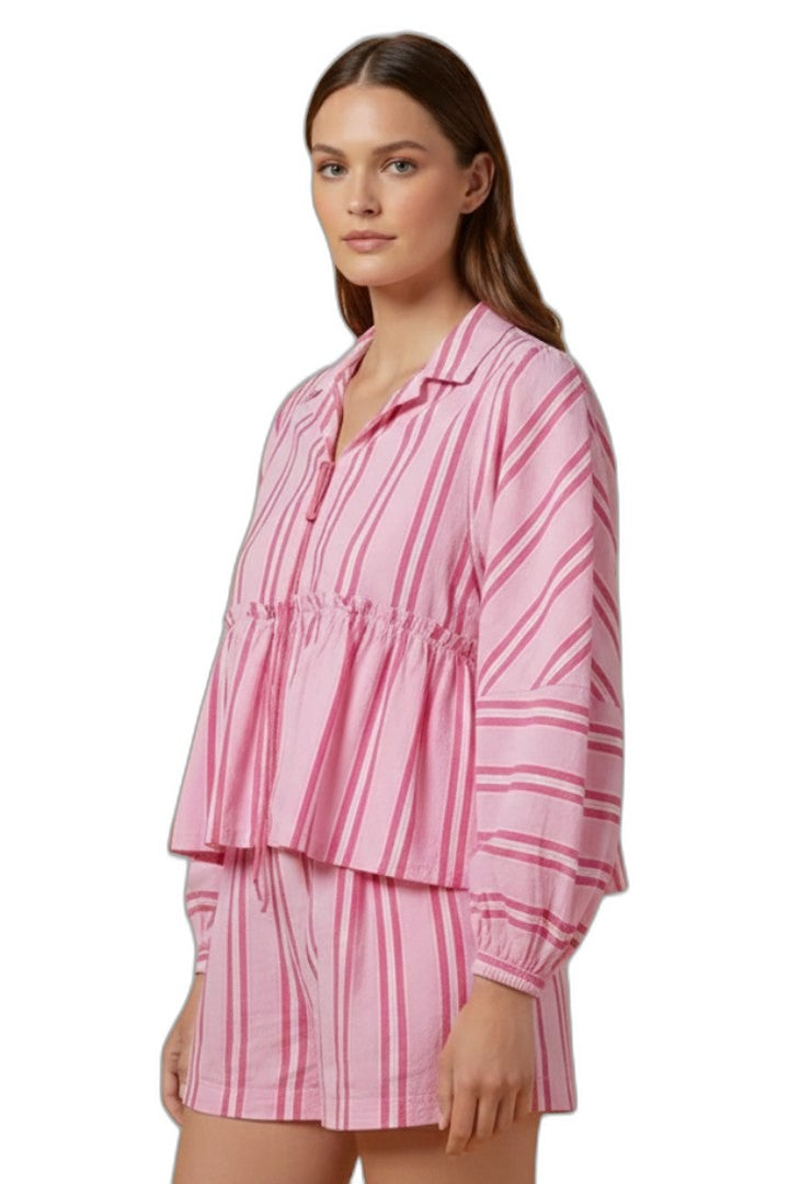 Effortless Striped Two Piece Set for Women with Button Front Casual Style
