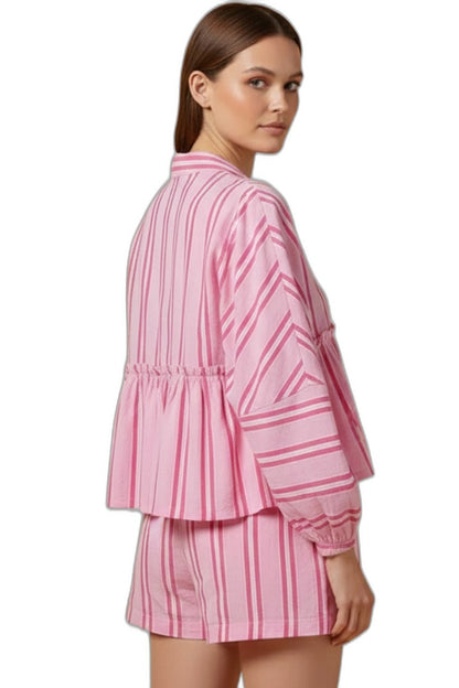 Effortless Striped Two Piece Set for Women with Button Front Casual Style
