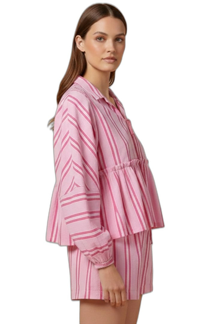 Effortless Striped Two Piece Set for Women with Button Front Casual Style