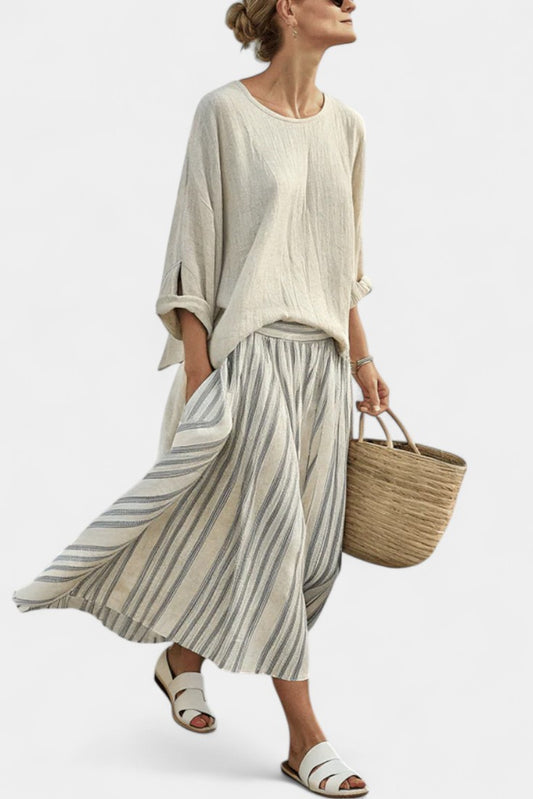 Effortless Striped Two Piece Set for Women with Flowing Casual Style