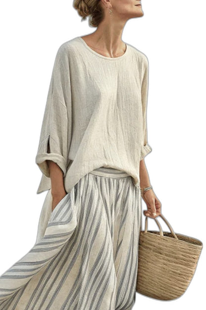 Effortless Striped Two Piece Set for Women with Flowing Casual Style