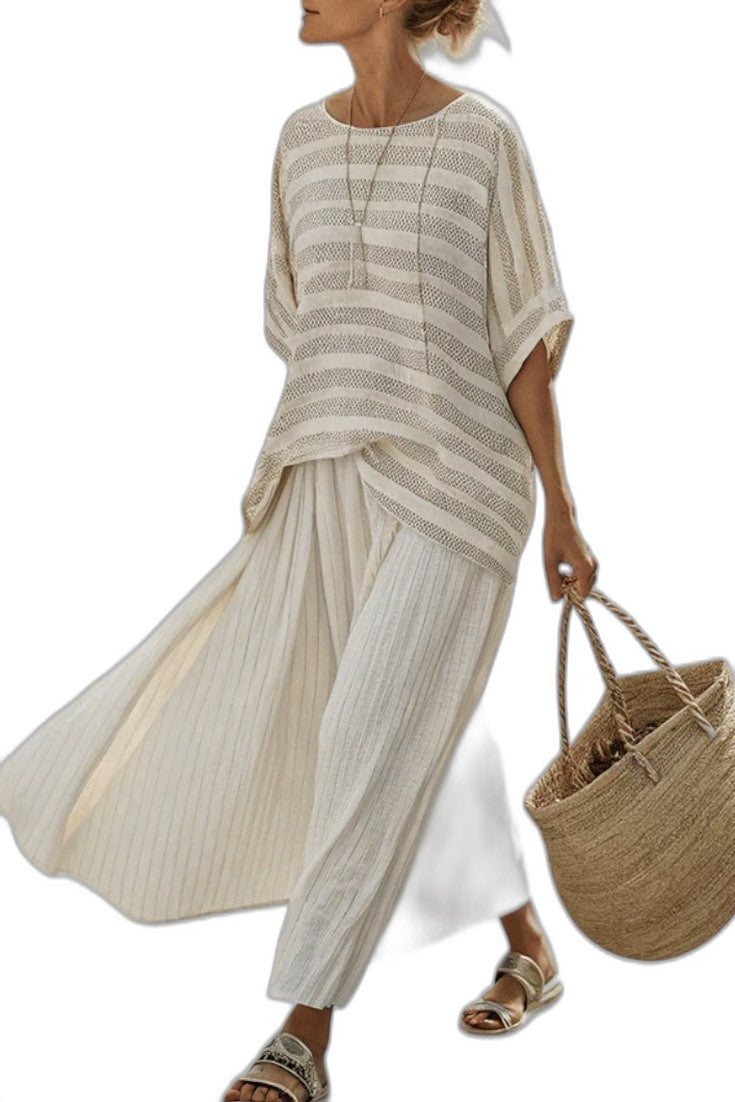 Effortless Striped Two Piece Set for Women with Flowing Oversized Casual Style