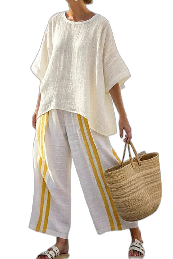 Effortless Striped Two Piece Set for Women with Linen Flowing Oversized Casual Style