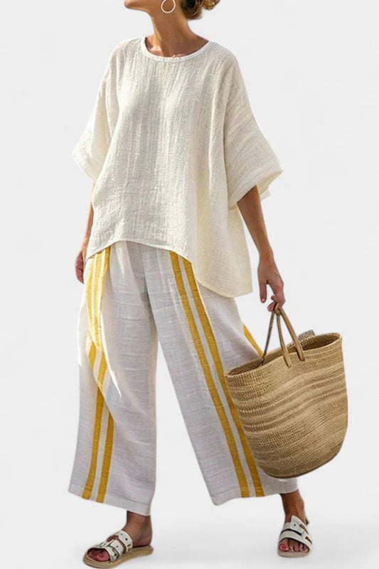 Effortless Striped Two Piece Set for Women with Linen Flowing Oversized Casual Style