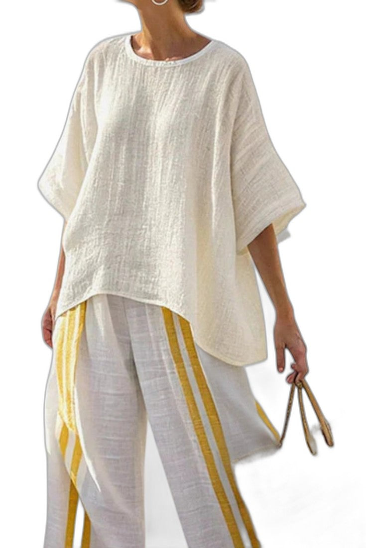Effortless Striped Two Piece Set for Women with Linen Flowing Oversized Casual Style