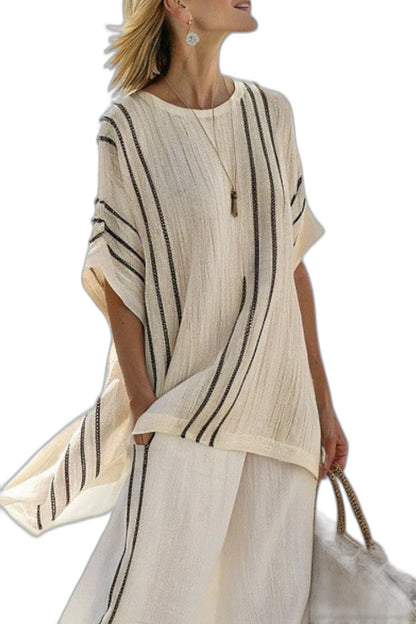 Effortless Striped Two Piece Set for Women with Linen Wide Leg Flowing Casual Style