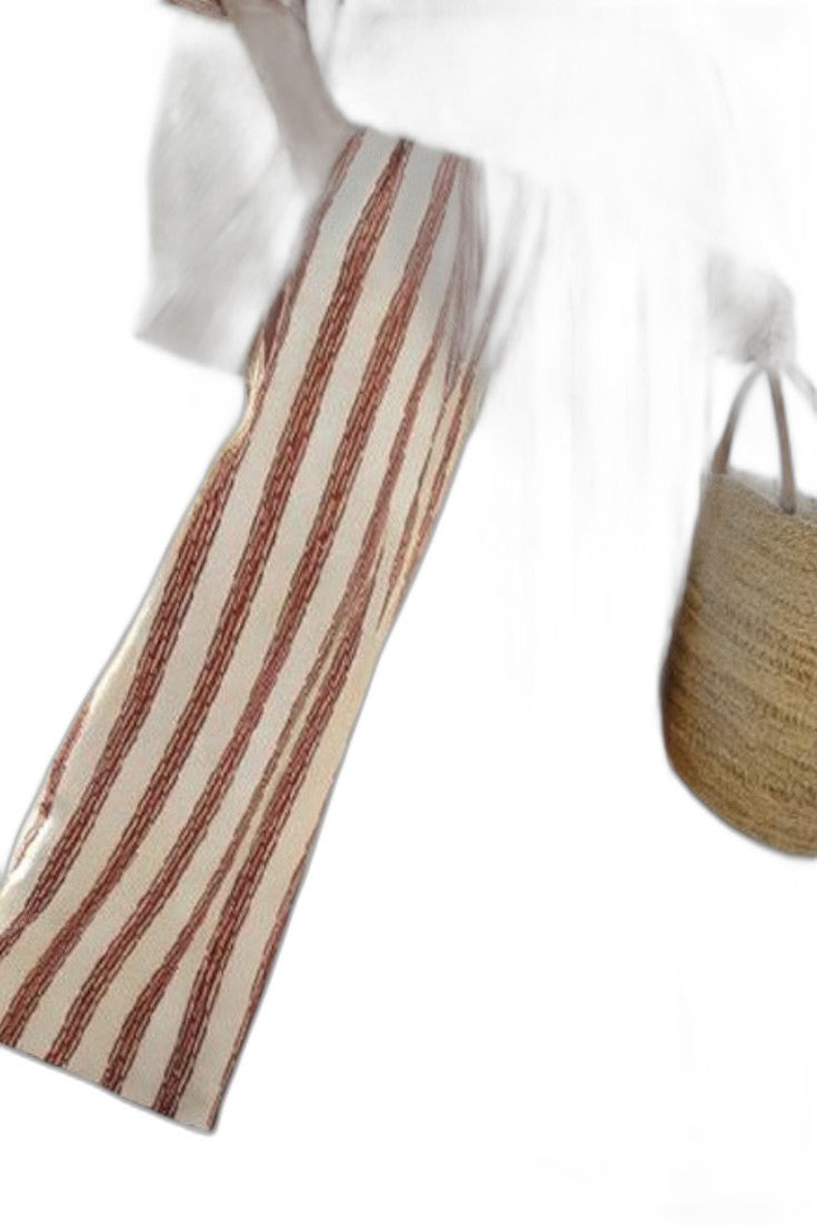 Effortless Striped Two Piece Set for Women with Short Sleeve V Neck Linen Wide Leg Flowing Casual Style