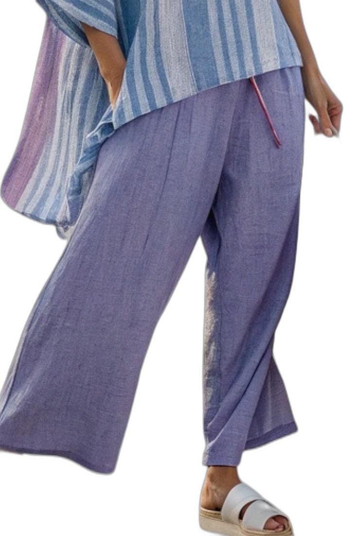 Effortless Striped Two Piece Set for Women with V Neck Linen Wide Leg Oversized Casual Style